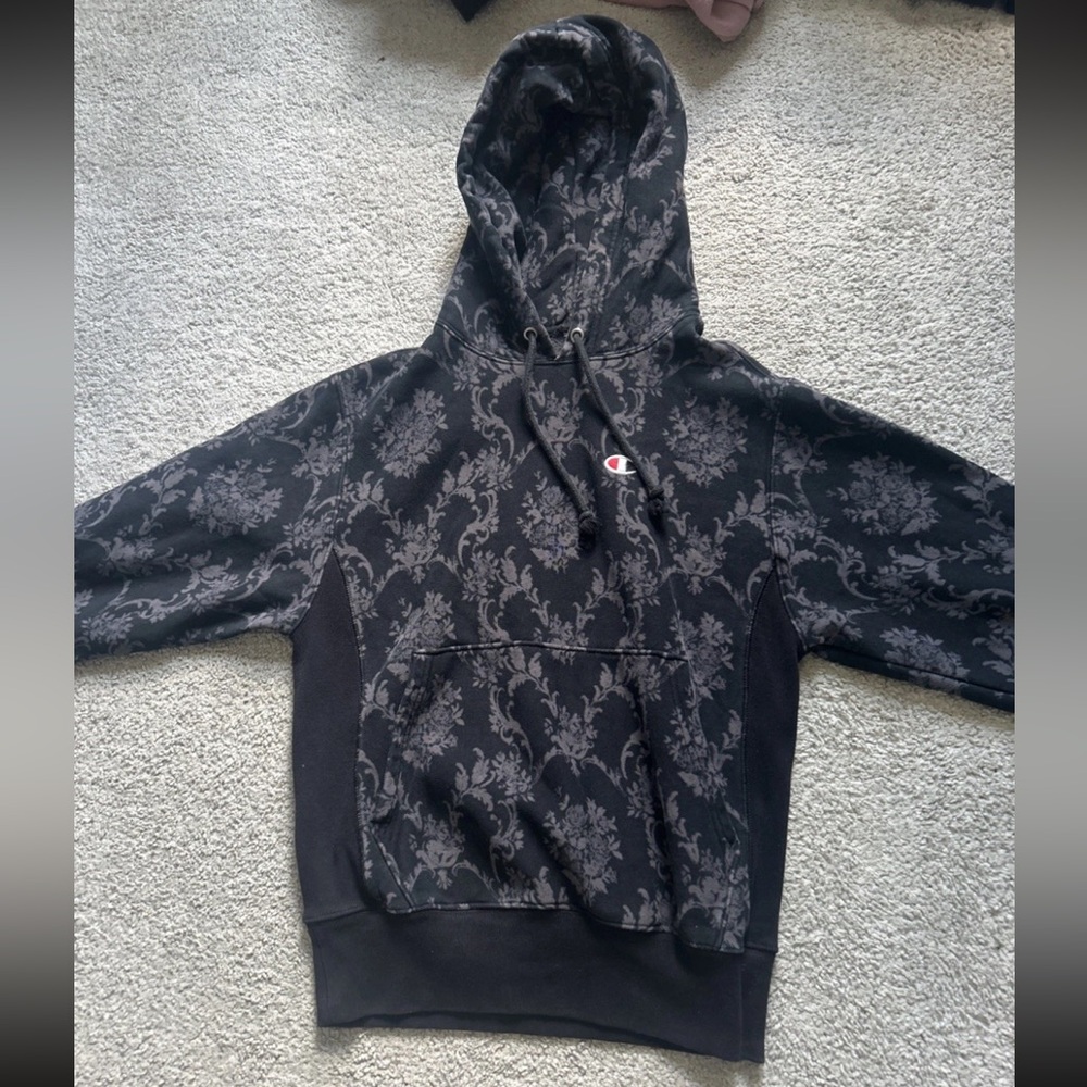 Champion Black and Gray Floral Hoodie